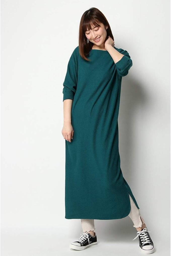 Amazon イッカ レディース Ikka 7分ワッフルカットワンピース グリーン L ワンピース チュニック 通販