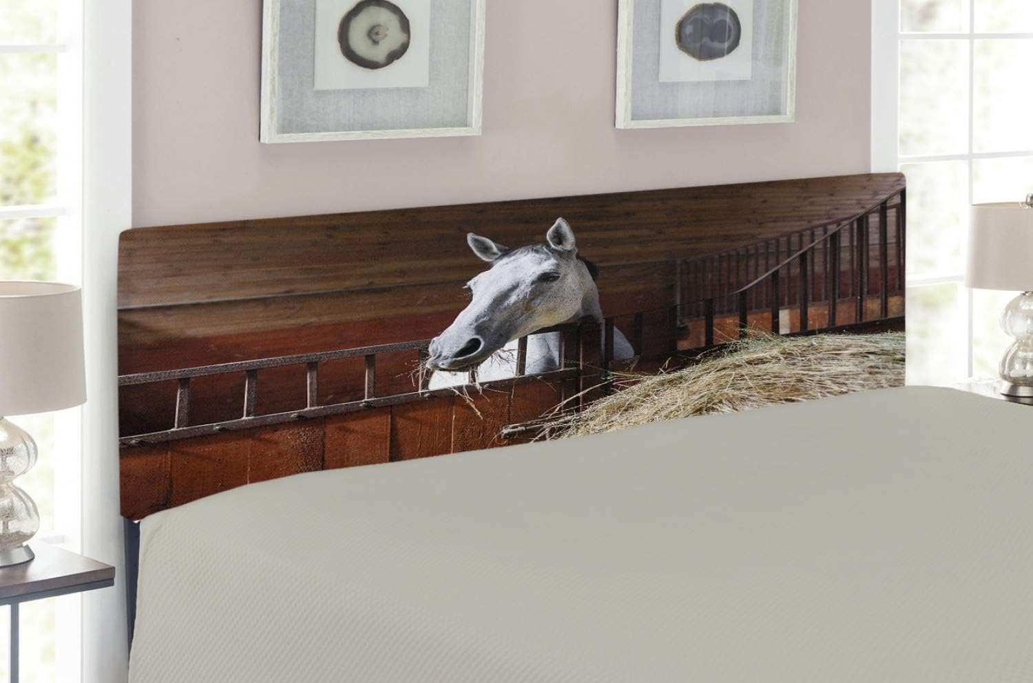 Amazon Com Lunarable Horse Headboard Young Mare Eating Hay In
