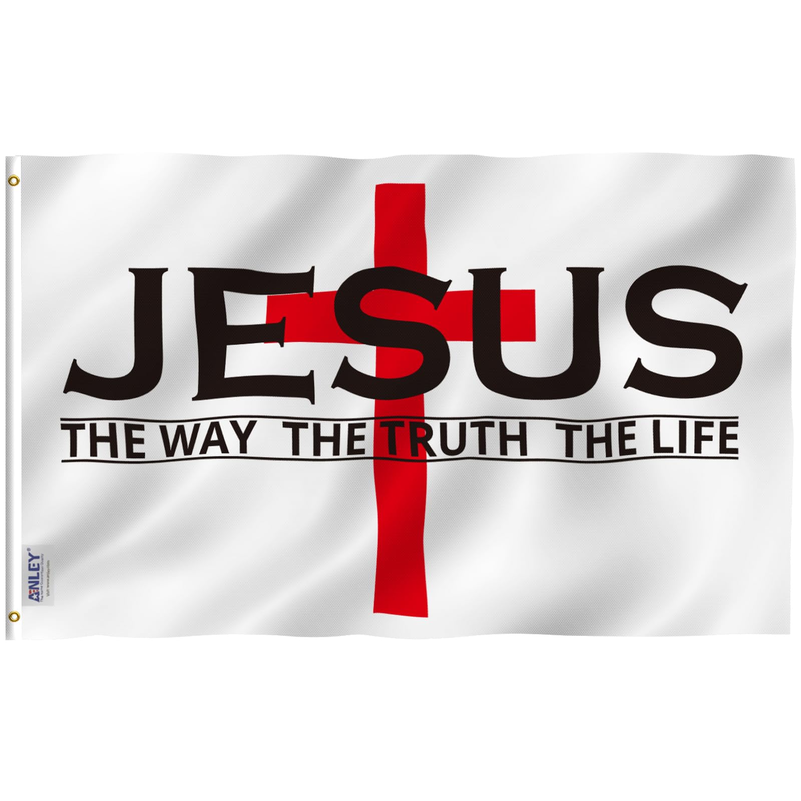 Anley Fly Breeze 3x5 Foot Jesus The Way The Truth The Life Flag - Vivid Color and Fade proof - Canvas Header and Double Stitched - Christian Flags Polyester with Brass Grommets 3 X 5 Ft