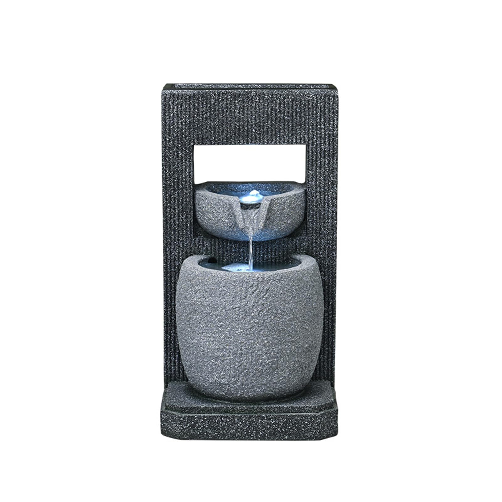 Qingyignge 27” H Modern Outdoor Fountain 2 Crocks Outdoor Garden Fountains LED Light for Garden, Patio, Deck, Porch, Backyard and Home Art Decor