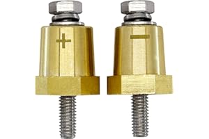 Ampper M6 Thread Brass Battery Terminal Charging Posts, Battery Post Adapter (+/-) with Solid M6 Bolts as Male Posts Direct to Battery, Pack of 2