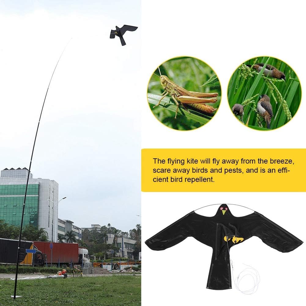 Bird Repeller Kite, Bird Scarer Flying Hawk Kite & Pole Kit Crops Pond Protecting with 6m Bird Repeller Kite, Bird Scarer Flying Hawk Kite & Pole Kit Crops Pond Protecting with 6m