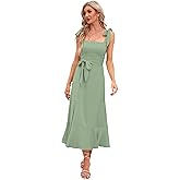 Fancy Uyee Women's Square Neck Ruffle Split Midi Elegant Formal Wedding Guest Cocktail Bridesmaid Dress