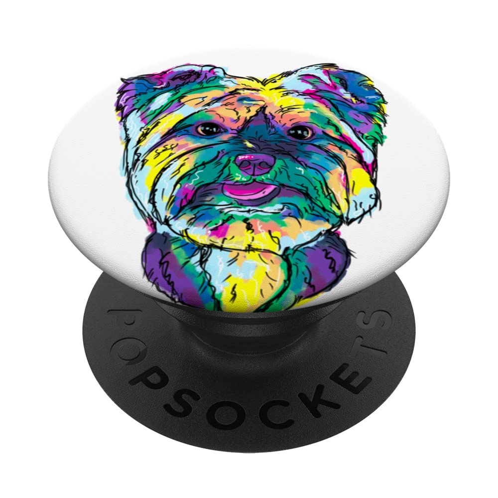 Colorful Watercolor Yorkshire Terrier Portrait Yorkie Owner PopSockets Swappable PopGrip