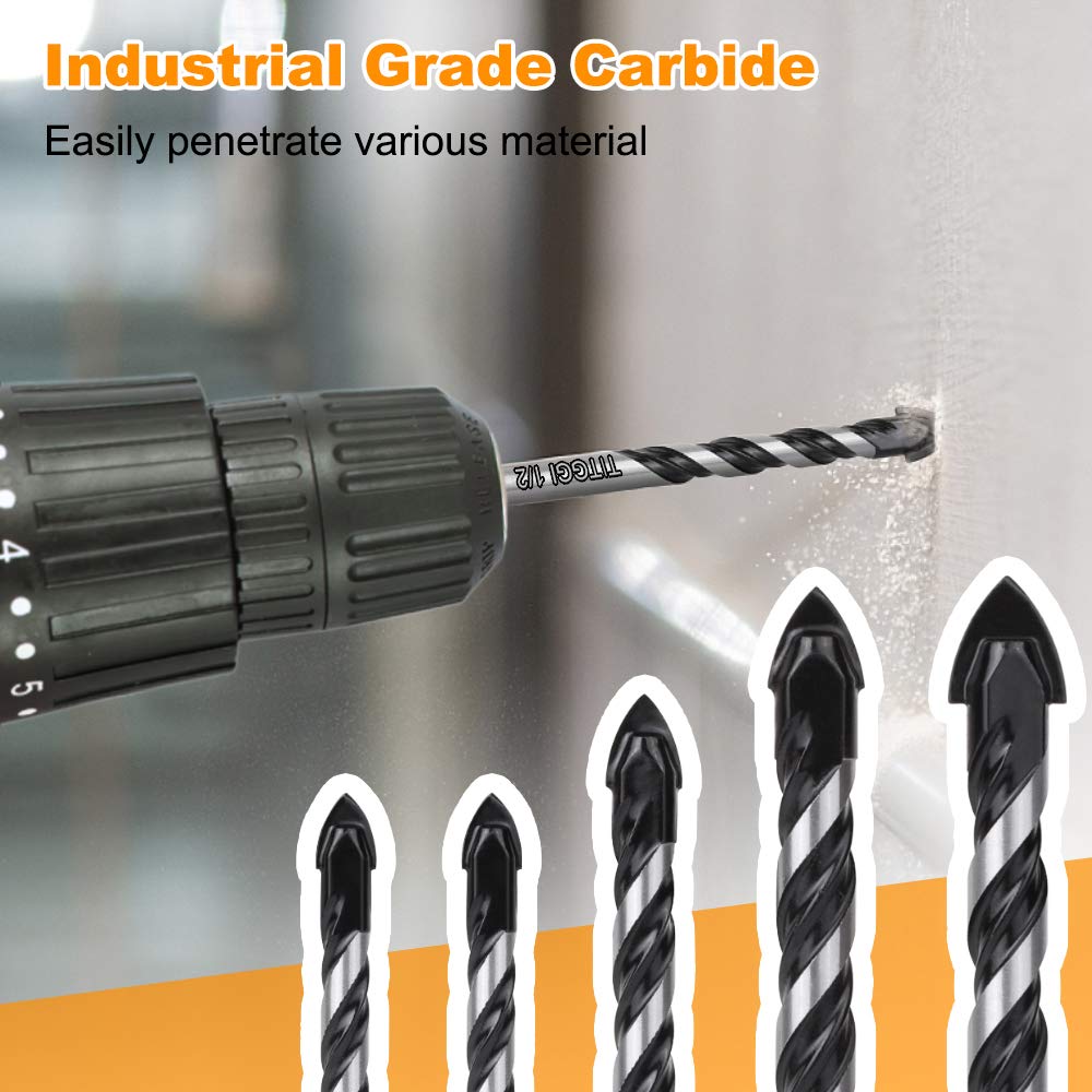 Concrete Drill Bit & Masonry Drill Bit Set, Professional Drill Bit Set (5PCS) for Glass/Brick/Plastic/Cement/Wood/Tile/Etc, Industrial Strength Carbide Drill Bit Tip, 1/4"-1/2" by TITGGI: Industrial & Scientific