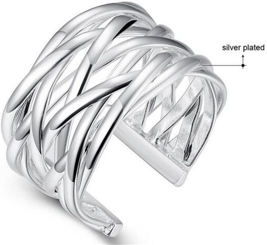 Boowhol Ladies Fashion Jewelry 925 Sterling Silver Geometry Adjustable Carved Knitting Open Rings For Women - Image 3