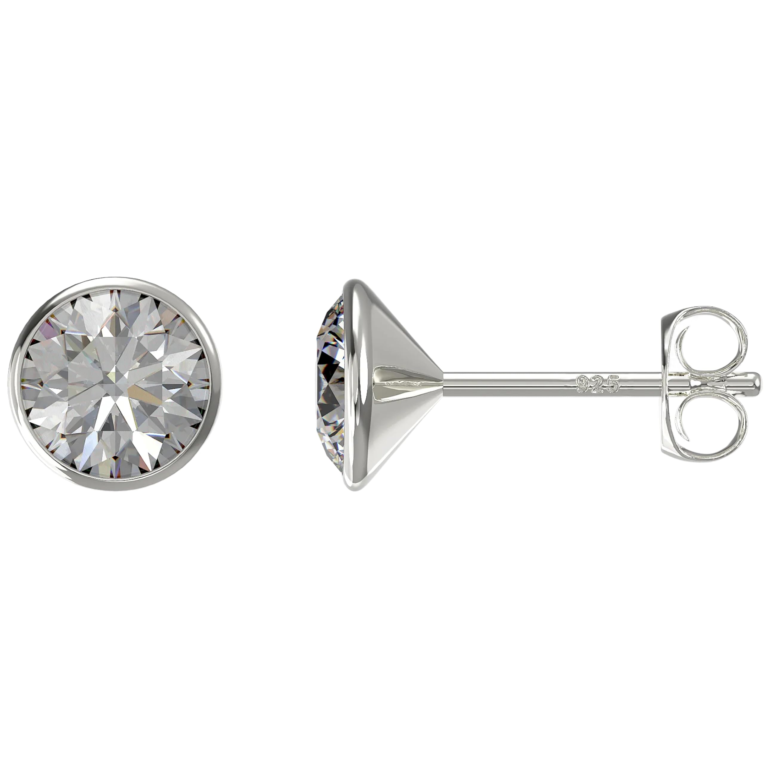 Aeon Real Sterling Silver White Swarovski Crystal Stud Earrings For Women. 6mm Real Swarovski White Clear Crystal. April Birthstone Earring