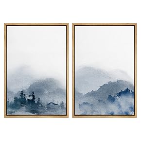 SIGNWIN Framed Wall Art Print Set Blue and...