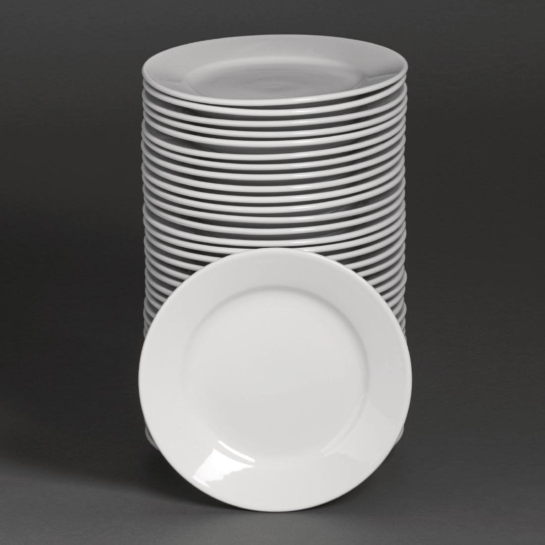 36X Athena Hotelware Bulk Buy Wide Rimmed Plate 10 in 254mm Porcelain Dinner