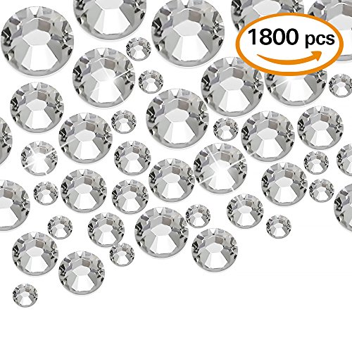 WXJ13 1800 Pieces Flatback Rhinestones Glass Round Brilliant , 5 Sizes (1.5 mm, 2.5 mm, 3 mm, 4 mm, 5 mm)