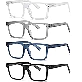 tenuopticss Reading Glasses for Men - 4 pack Classic Square TR Frame Readers with Spring Hinge
