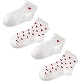 CHUNFO Cute Heart White Red Ankle Women Socks Frilly Fun Bear Pattern Long Crew Novelty Aesthetic Girls Sock 4 & More Pairs