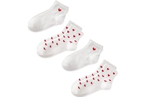 CHUNFO Cute Heart White Red Ankle Women Socks Frilly Fun Bear Pattern Long Crew Novelty Aesthetic Girls Sock 4 & More Pairs