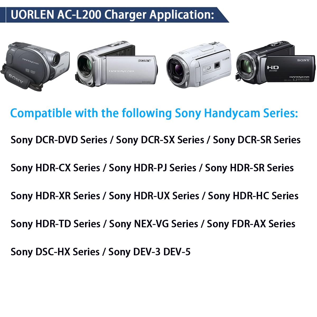 UORLEN AC-L200 AC Power Adapter Charger for Sony Handycam DCR HDR FDR Series DCR-HC21 HC26 HC30 HC32 HC36 HC38 SX22 SX41 SX44 SX45 SX65 SX85 SR5 SR10 SR11 SR40 SR45 SR48 SR60 SR82 SR200 SR300