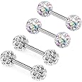 ZHIYAOR Never Fall out Crystal 14G Studs Nipple Rings Piercing Barbell Anti-allergy Surgical Steel Pairs