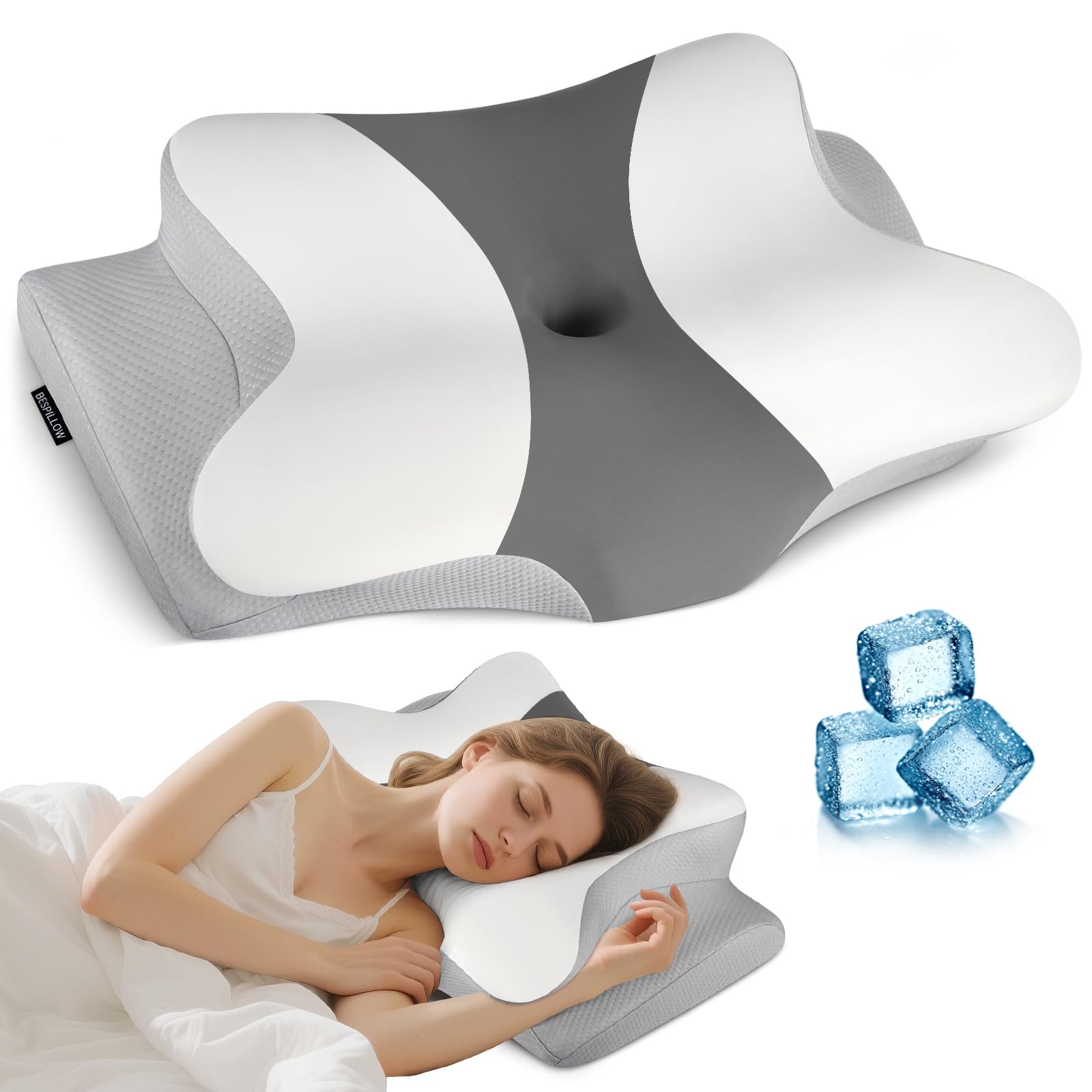 Photo 1 of Cervical Neck Pillow for Pain Relief - Ergonomic Side Sleeper Pillow for Neck Support, Cooling Cervical Pillow for Sleeping, Contour Orthopedic Memory Foam Pillows for Back Stomach Sleepers