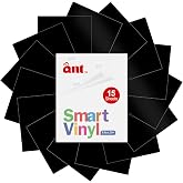ANT Black 13&rdquo; x 9.5&rdquo; 15 Sheets Pack Smart Permanent Vinyl - Outdoor Permanent Vinyl Sheets - Self Adhesive for Party Decoration, Sticker, DIY Mug, Home Decal(15, Black)