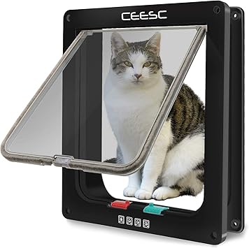 Ceesc Grande Chatiere Taille Exterieure 28cm X 24 9cm Verrouillage A 4 Voies Chatiere Pour Chats Et Petits Chiens De Circonference 63cm Facile A Installer Et A Utiliser Amazon Fr Animalerie