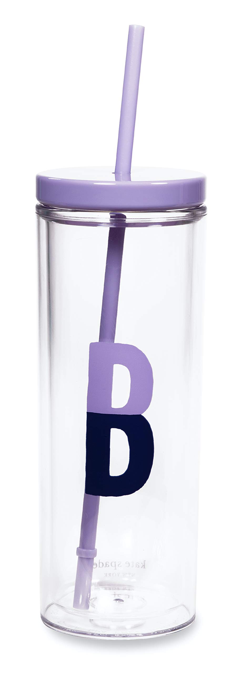 Kate Spade New York Insulated Initial Tumbler with Reusable Straw, 20 Ounce Acrylic Travel Cup with Lid, B (Purple)
