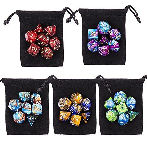 35 Pieces Polyhedral Dice, Double-Colors Polyhedral Game Dice with 5 Pack Black Pouches for RPG Dungeons and Dragons Pathfinder DND RPG MTG D20 D12 D10 D8 D4 Table Game
