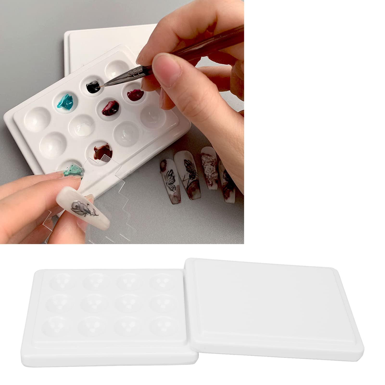 Buosha 12 Wells Ceramic Palette, White, Traditional Style, Porcelain Material, Ideal for Watercolor, Oil Painting, Sketches, Parties & More