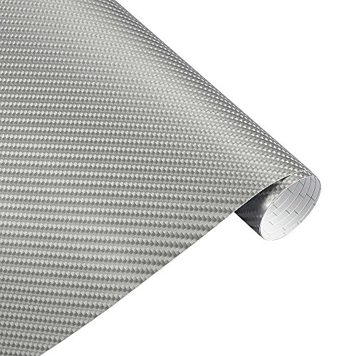 4D Car Vinyl Wrap Carbon Fiber Sheet Wrap Roll Waterproof Vehicle Sticker Film Wrapping Decals Exterior & Interior DIY Decoration for Phone/Car/PC/Motorcycle/Bicycle/Guitar(15250cm) (Silver)
