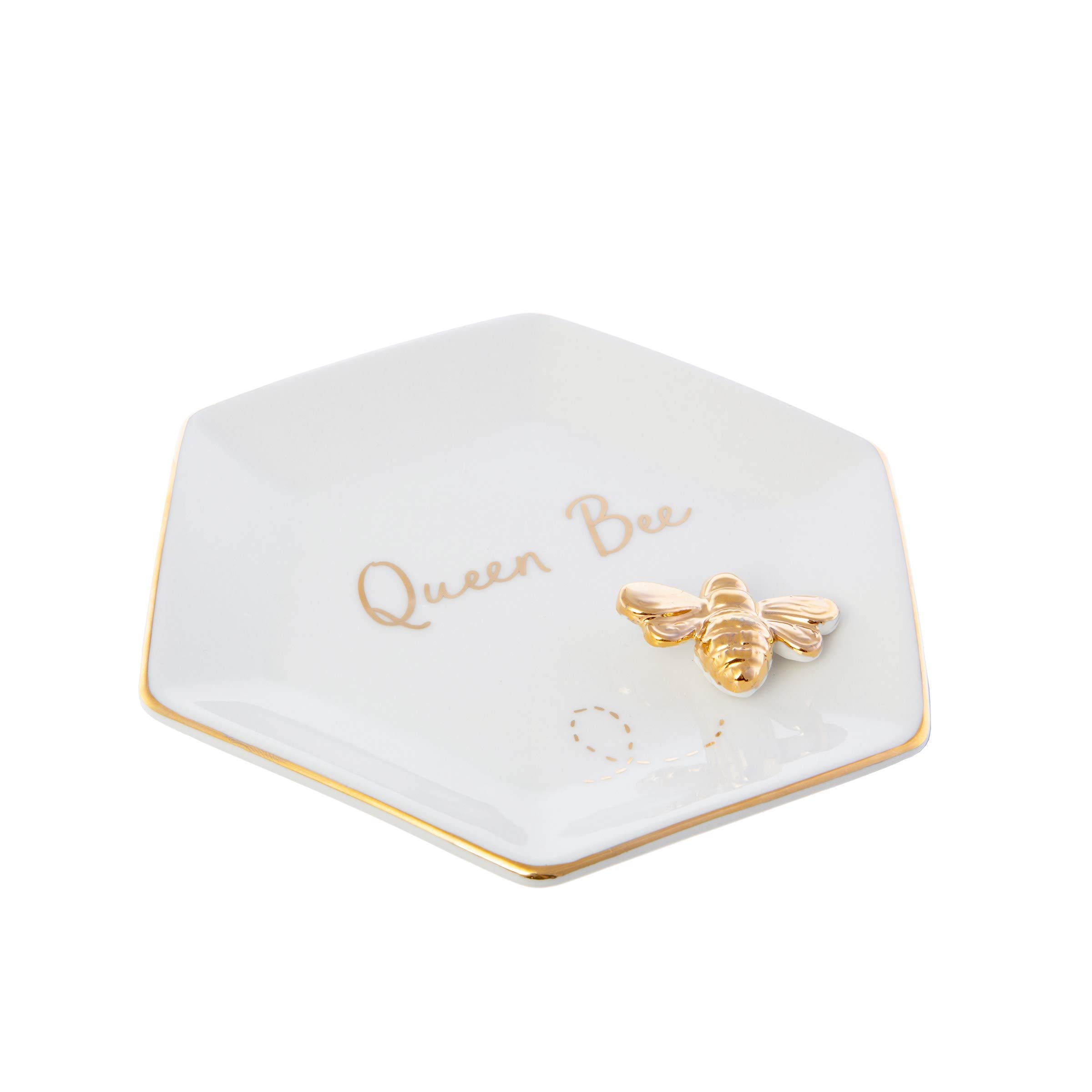 Sass & Belle Queen Bee Trinket Dish - Decorative Ceramic Jewellery Tray, Trinket Tray or Jewellery Stand for Small Accessories, Unique Design from Sass and Belle