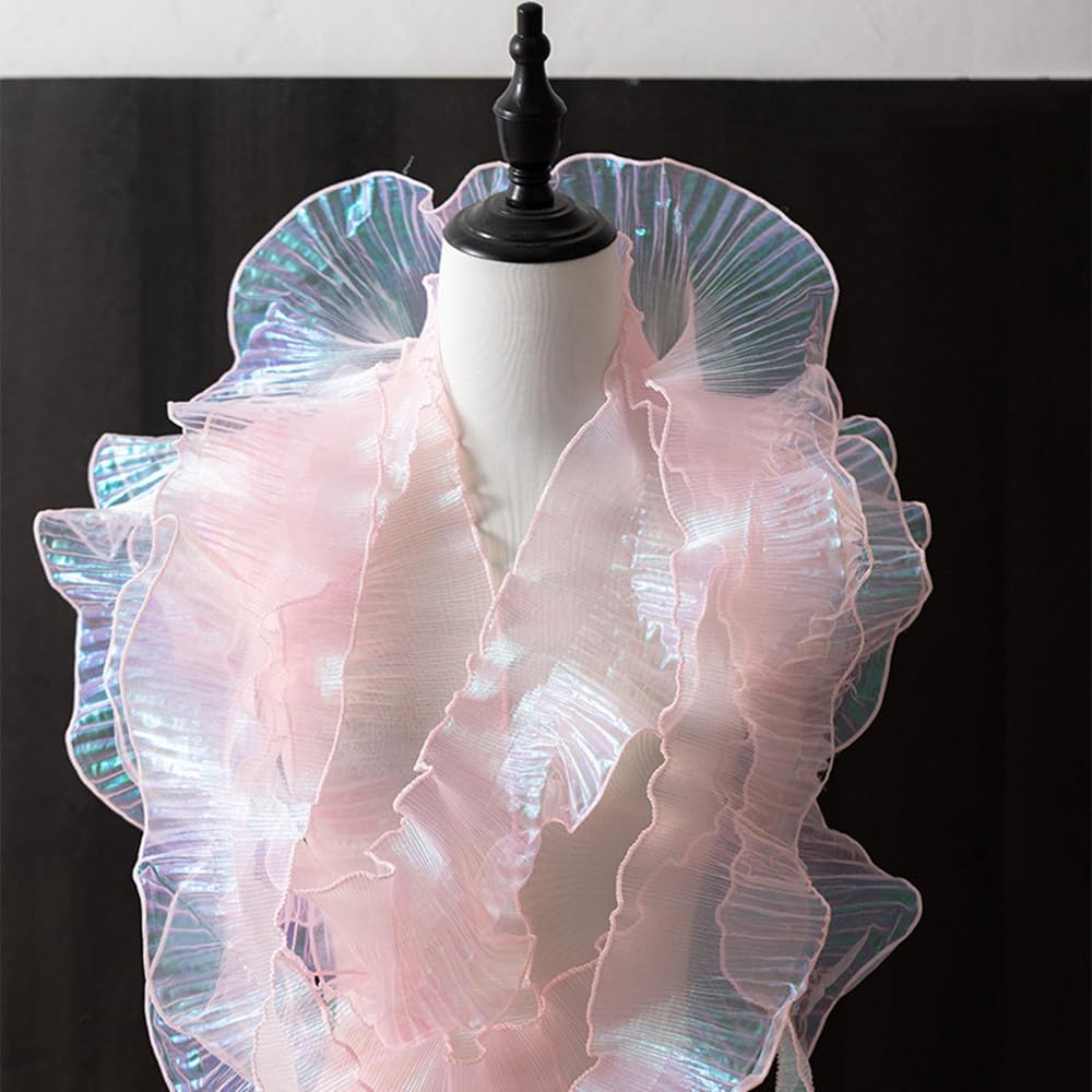 XZJMY 8 Yards Ice Pink Ruffle Trim Tulle Fabric, 4.72 Inch Width for Dress Collars Sleeves Decoration, DIY Sewing