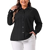 Agnes Orinda Plus Size Button Down Shirts for Women Cotton Polo Collared Long Sleeve Formal Solid Work Shirt Blouses Tops