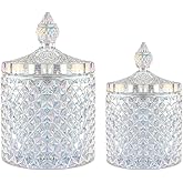 R FLORY 2 Pack Qtip Holder Glass Apothecary Jars with Lids Bathroom Storage Organizer for Cotton Swabs, Balls, Pads, Floss Picks, Vanity Storage Containers for Makeup, Candy, Jewelry (10+24oz, Dazzle)