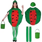 mifengda 4pcs Halloween Watermelon Costume Women Adult Watermelon Costume Cute Fruit Costumes with Dress Hat Bag and Sock for Halloween Cosplay Dress Up Party
