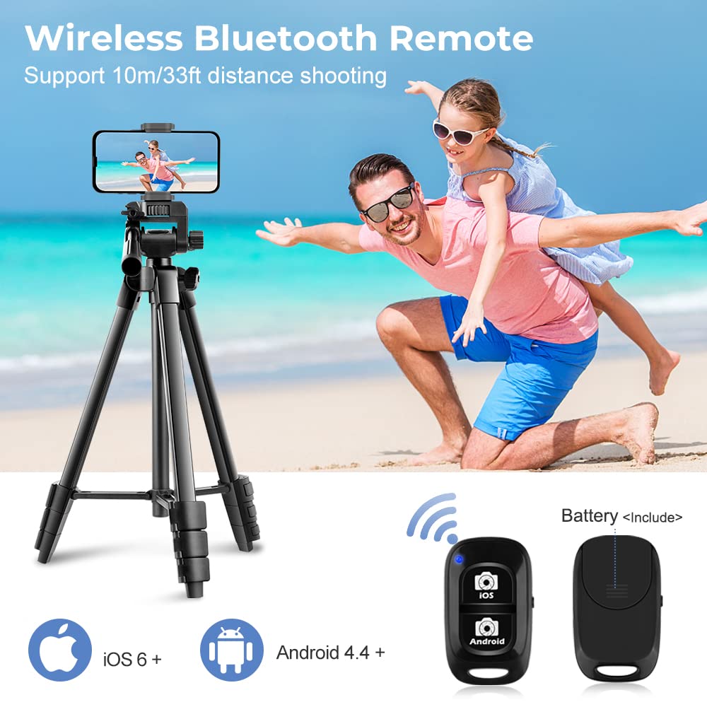 UBeesize 54'' Camera Tripod, Phone Tripods for iPhone with Bag, Travel Tripode Stand with Remote Compatible with iPhone 17/1615/14/13/12/11, Android Phones, Cameras, DSLR and Gopro