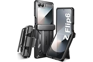 TONGATE for Z Flip 6 Case with Kickstand & Belt-Clip, [Hinge Protection Cover][Bulit-in Screen Protector] Military Grade Shockproof Phone Case for Samsung Galaxy Z Flip 6 5g 2024, Black