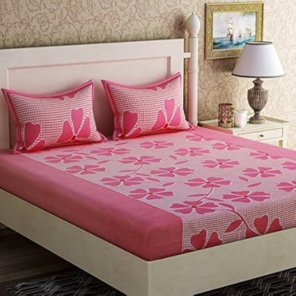 Sheethub Bedsheet for Double Bed(Premium 100% Cotton Double Bed Size Bedsheet with 2