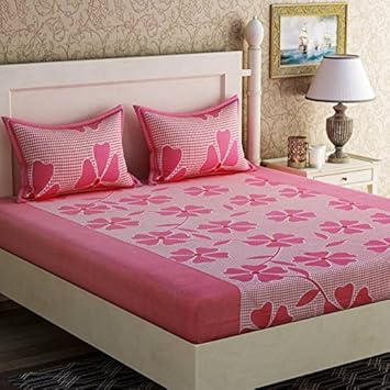 Zesture Bring Home Shufflekart 120 TC Cotton Double Bedsheet and 2 Pillow Covers - Multicolour