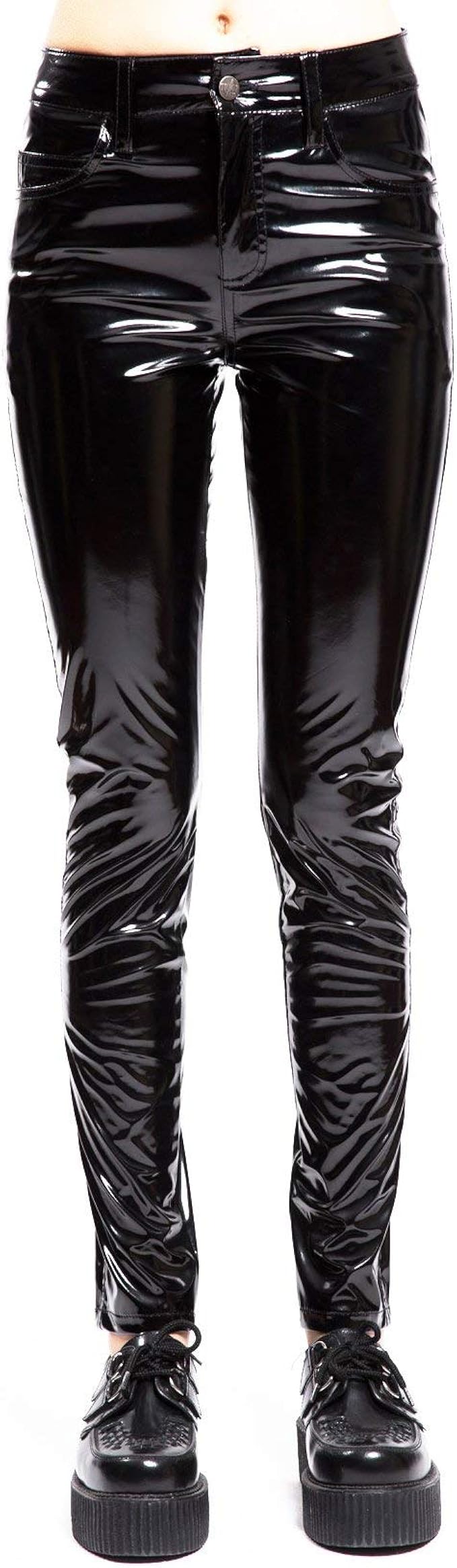 black vinyl high waisted trousers