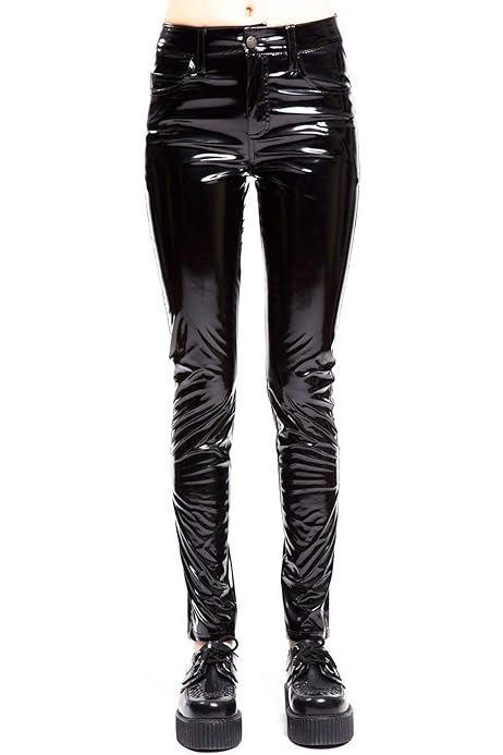 black vinyl high waisted skinny trousers