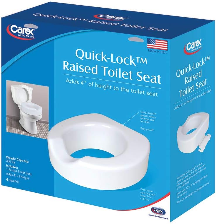 Carex Toilet Seat Riser With Quick-Lock - Adds 4 Inches of Height to Toilet - Raised Toilet Seat With 300 Pound Weight Capacity - Slip-Resistant - - 