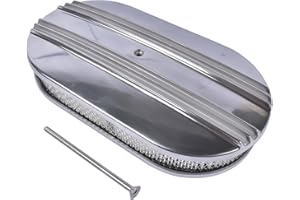 TEKKOAUTO 15" Oval Half Finned Polished Aluminum Air Cleaner Replacement for Classic Chevy Ford SBC BBC Fits 5 1/8" Carburetors