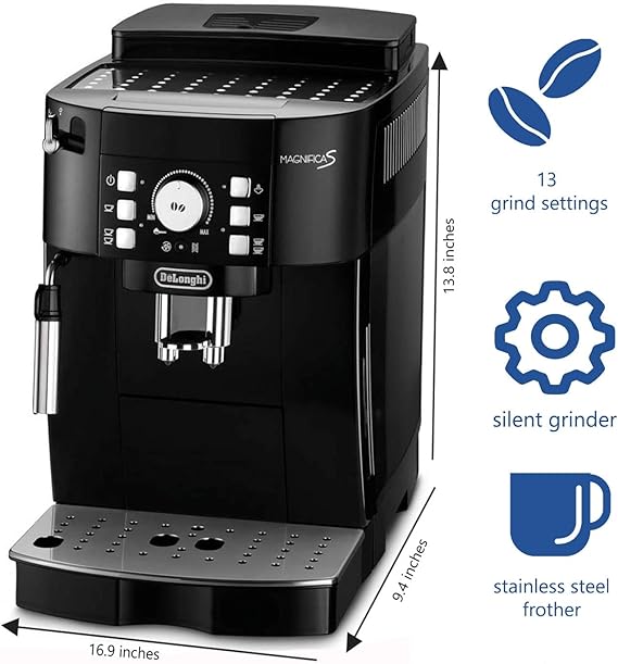 Amazon Com Delonghi Super Automatic Espresso Coffee Machine With An Adjustable Grinder Manual Cappuccino Maker For Brewing Espresso Cappuccino Latte Ecam21117b Magnificas Kitchen Dining
