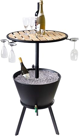 Bartisch Mit Getrankekuhler Metall Partytisch Mit Holztischplatte O58x90cm Campingtisch Grilltisch Beistelltisch Amazon De Garten