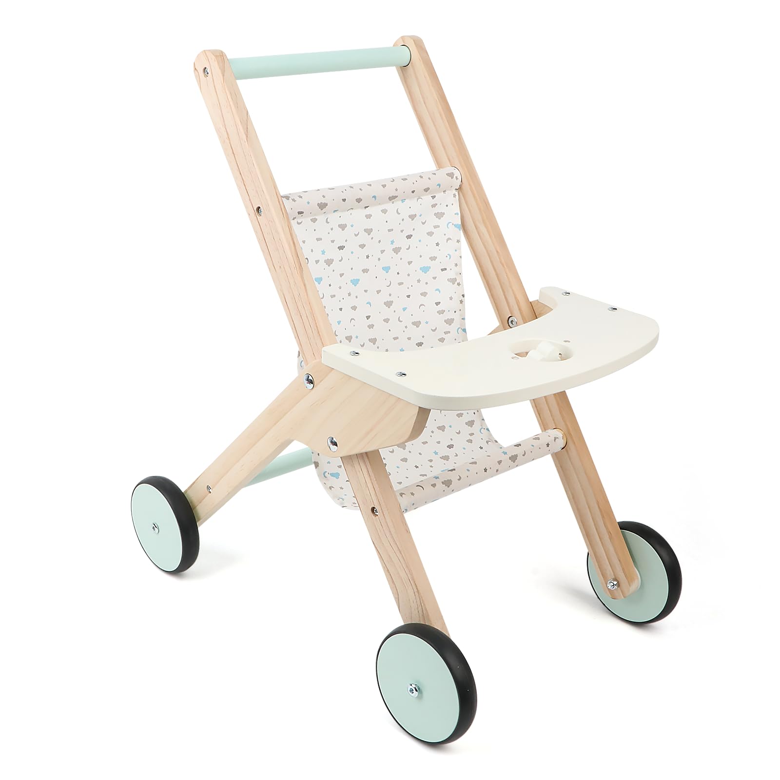 Canuan Wooden Baby Walker Doll Stroller, Baby Push Walker, Shopping Cart Learning Walk for Boys and Girls, Wood Push Toys for Toddler Learning to Walk