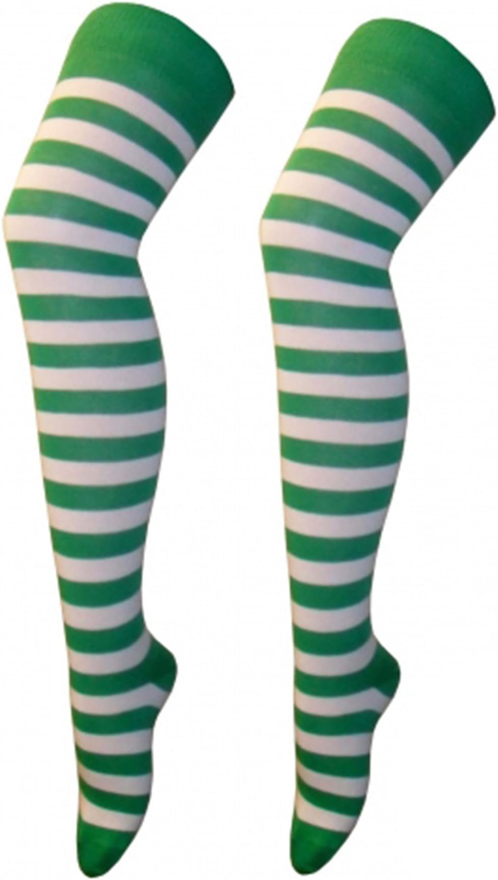 Latest St Patrick's Day Irish green glittery Hats, Gloves,Braces, Beads, Visor, Leprechaun,Tie, Makeup, Velvet, Shorts, Shits, Diamante and ribbon Detail Costume Accessories for Special Occasion (Green/White OTK Stripe Socks)