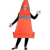 Plus Size Traffic Cone Costume for Adults | Funny Pullover Tunic with Face and Arm Holes for Halloween