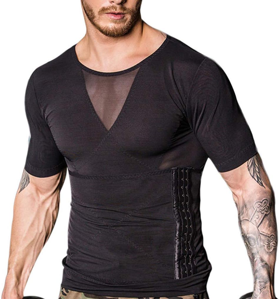 IUKURU Men's Breathable Body Shaper Compression T-Shirt Waist Control Belly Slimming Shapewear Underwear
