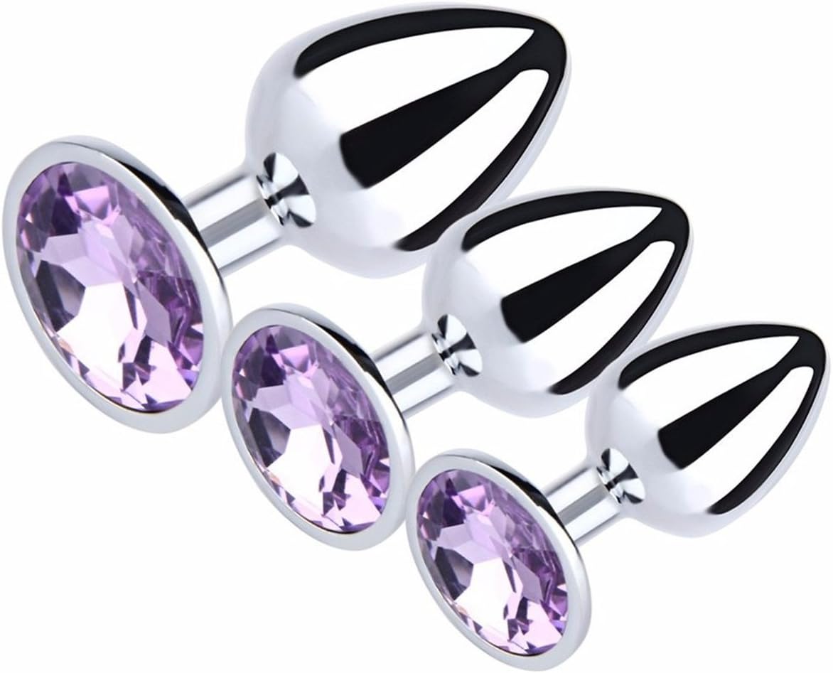 3pcs Luxury Gem Jeweled Design Stainless Steel Metal Ànâles Pl'ügs Stimülātðr Trainer Kit Bûtt Pl'ugs for Women Men Beginner (White)