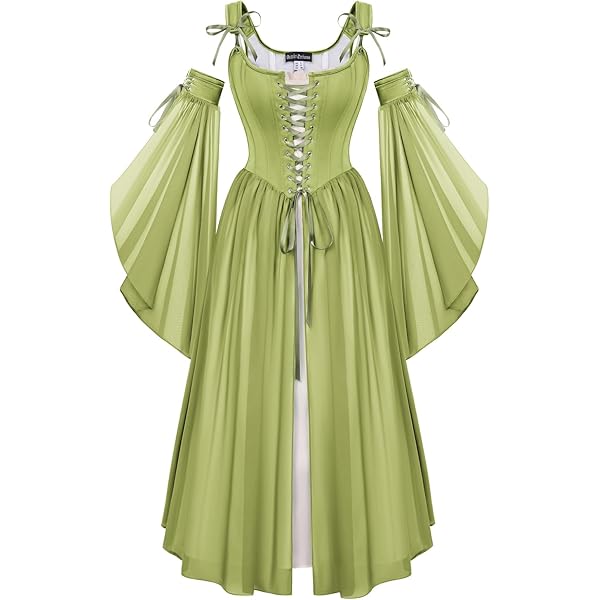 Amazon.com: Mambabacosp Vintage Women's Renaissance Greeen Purple Front  Lace Up Dress Long Sleeve Dress With Waist Band (Green, S) : Clothing,  Shoes & Jewelry