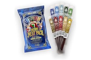 Mythical Meats Merry Meat Pack – 10 Holiday Themed Venison and Beef Snack Sticks – Dried & Dehydrated Meats Flavored to Perfection – High Protein Snacks