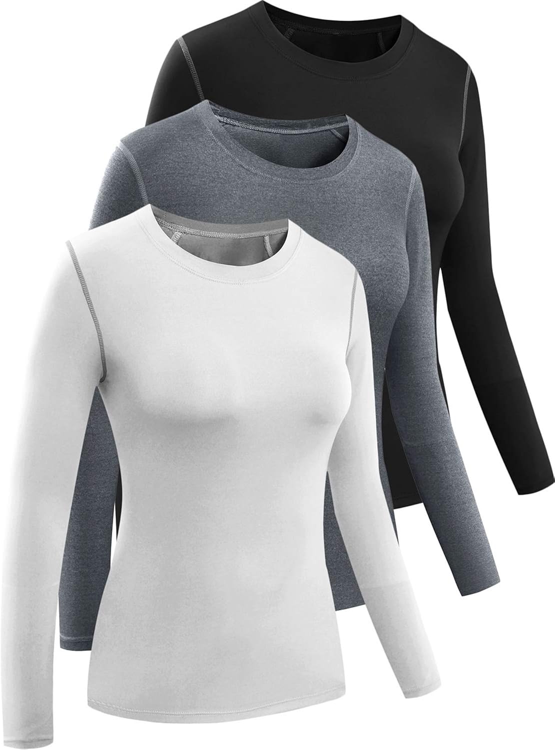 Cadmus Women's 3 Pack Running Compression Long Sleeve T Shirt: Clothing