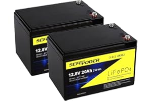 SEFEPODER 12V 20Ah Lithium LiFePO4 Deep Cycle Battery (2 Pack), 4000 Cycles Rechargeable Battery for Lighting, Power Wheel, Fish Finder with and More Built-in 40A BMS(Screw Terminal)